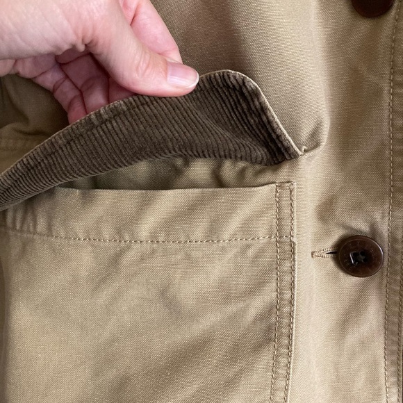 L.L. Bean VTG Women’s Lined Chore Barn Tan Khaki Jacket w Corduroy Trim, Sz L - Picture 6 of 14